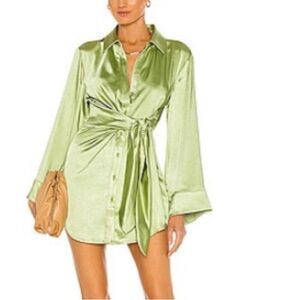 Song of Style Light Green Satin Long Sleeve Dress